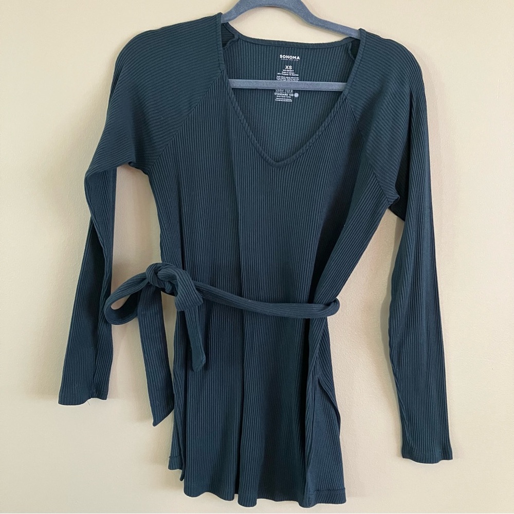 Dark Teal Long Sleeve Belted Maternity Top